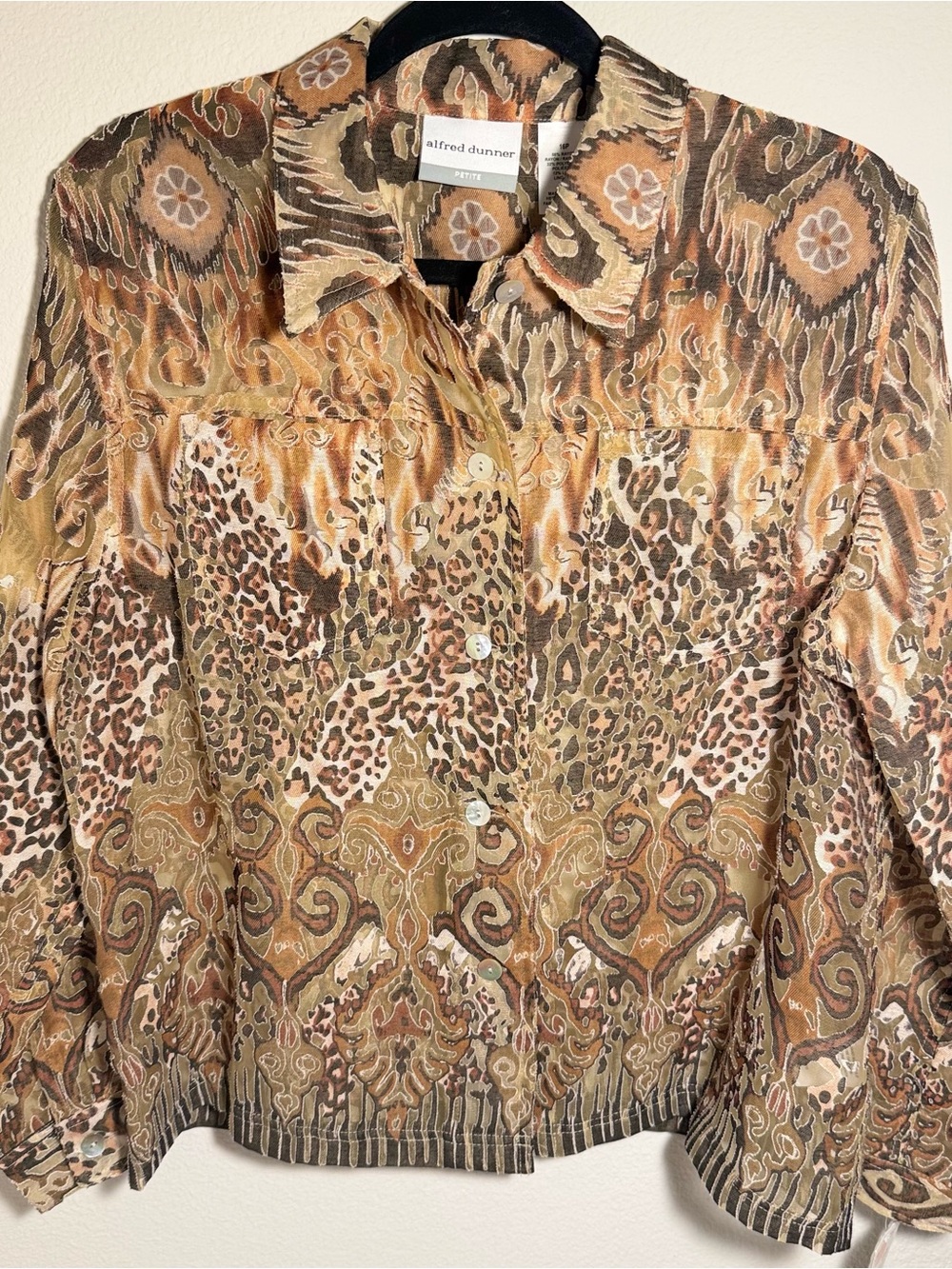 Alfred Dunner Women's Multi-Print Button Front Shirt - Brown/Tan